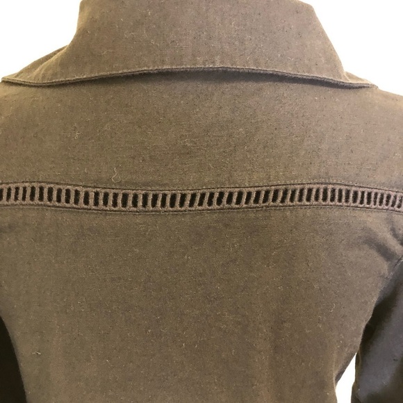 Anthro The Odells Black ALine VNeck Crochet Linen Blend Puff Sleeve Dress - Picture 6 of 13